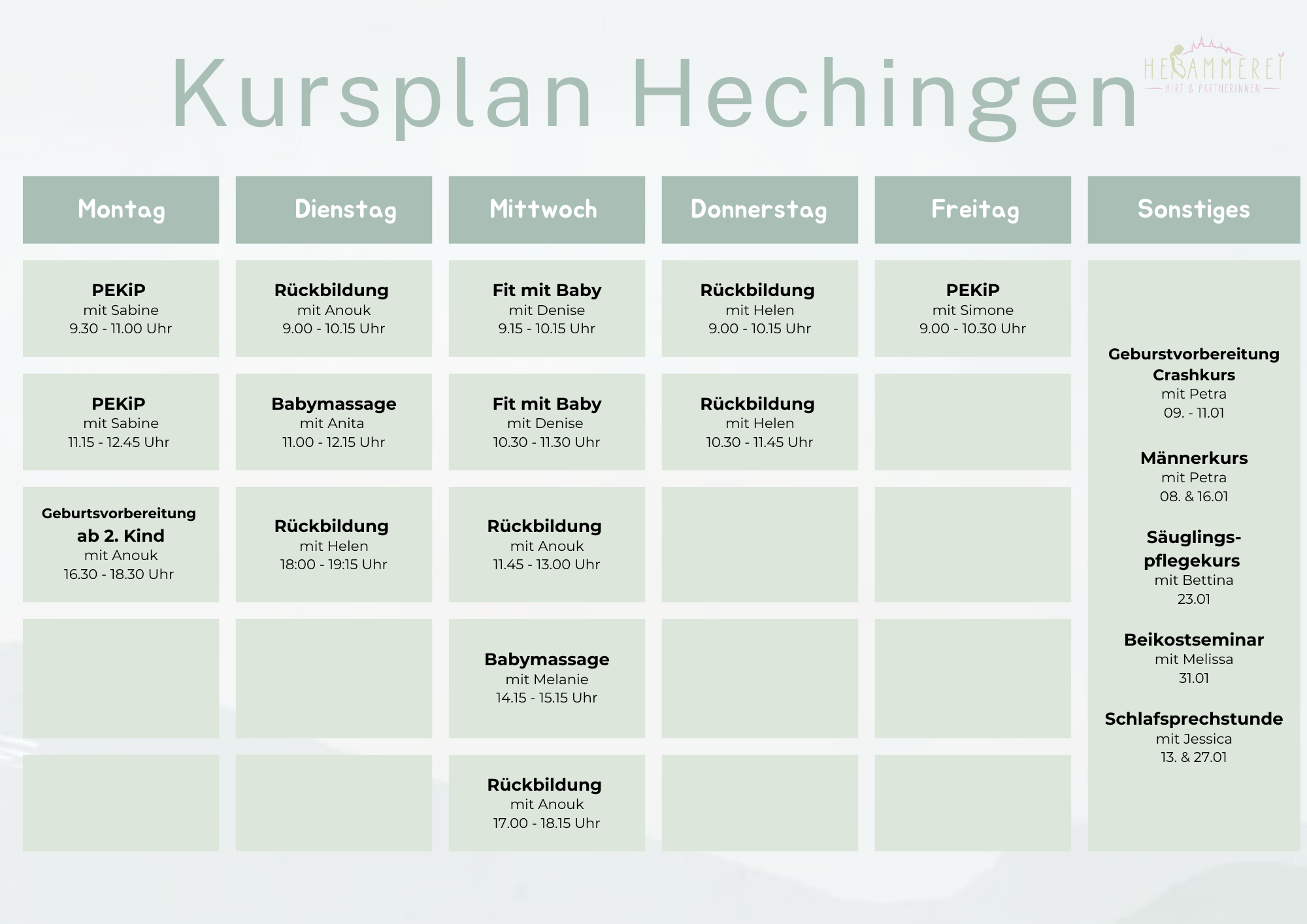 Kursplan Hechingen